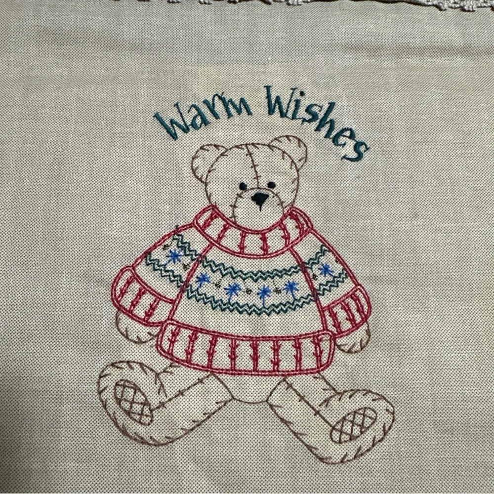 Plaid Table Runner with Bear Embroidery